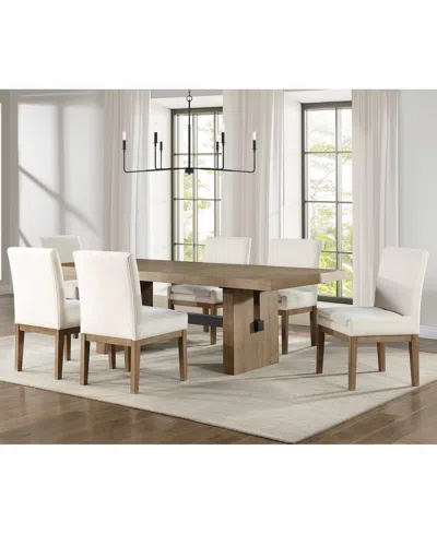 Macy's Macai 7-pc. Wood Dining Set (rectangular Table + 6 Upholstered Side Chairs) In Brown