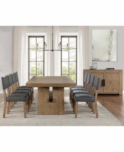 Macy's Macai 9-pc. Wood Dining Table Set (rectangular Table + 8 Faux Leather Side Chairs) In Gray