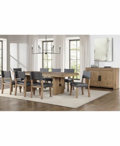 Macy's Macai 9-pc. Wood Dining Table Set (rectangular Table + 8 Faux Leather Side Chairs) In Gray