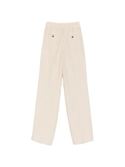 Kiton Striped Linen Drawstring Trousers In Neutral