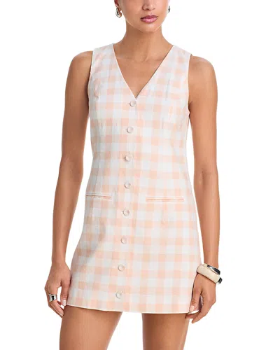 French Connection Aspen Gingham Linen Blend Minidress In Neutral