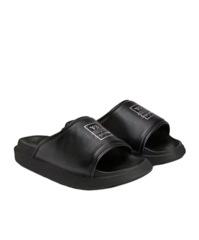 Y-3 Plain Leather Slides In Black