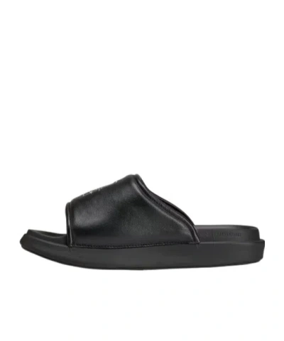 Y-3 Plain Leather Slides In Black