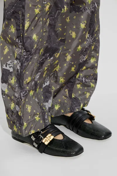 Ganni Printed Synthetic Leather Ballerinas With Rubber Sole In Black
