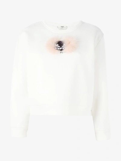 Shop Fendi Wonders Fox Trim Monster Sweatshirt In White