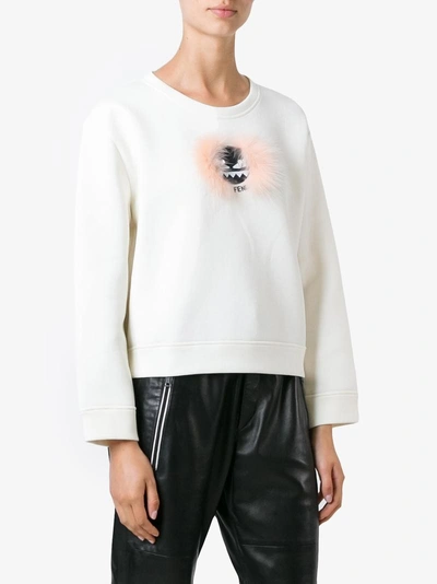 Shop Fendi Wonders Fox Trim Monster Sweatshirt In White