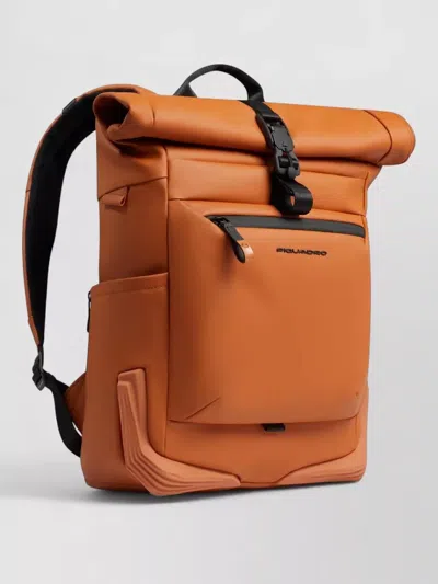 Piquadro Roll Top Fabric Backpack Adjustable Straps In Brown
