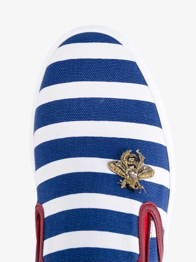 Shop Gucci Striped Slip On Sneakers In Blue