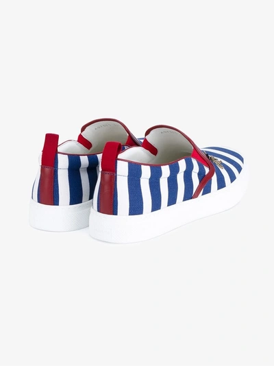 Shop Gucci Striped Slip On Sneakers In Blue