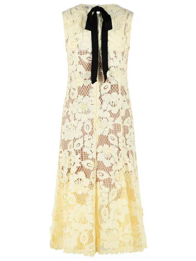 Self-portrait Midi Dress Yellow Crochet Lace With Yellow Cotton Lace For Women In Brown