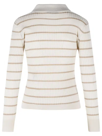 Max Mara Gitano Cashmere Silk Collared Striped Sweater In Multi