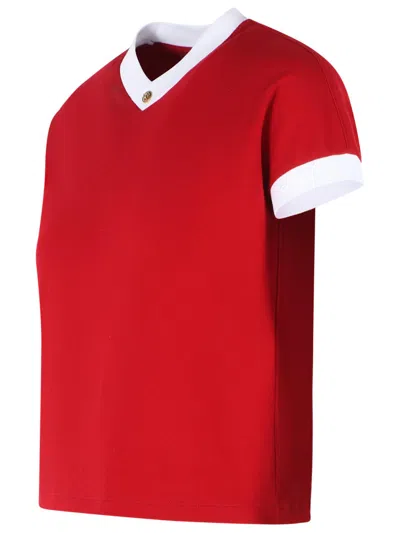 Versace Cotton V Neck Top Short Sleeves Buttons In Multi