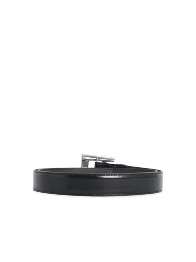 Versace Black Lear Belt In Black