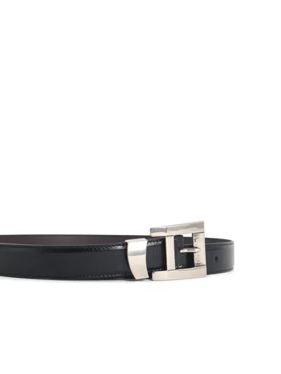 Versace Black Lear Belt In Black