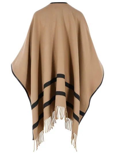 Max Mara Fringed Leather-trimmed Wool-jacquard Cape In Black