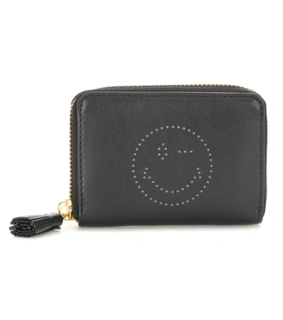 Shop Anya Hindmarch Smiley Small Zip-around Leather Wallet In Llack Circus