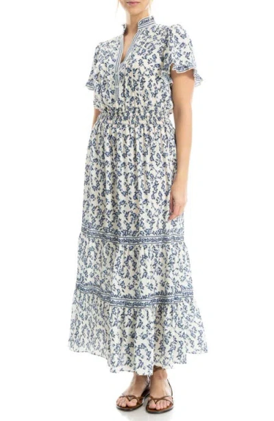 Max Studio Smocked Flutter Sleeve Maxi Dress In Multi