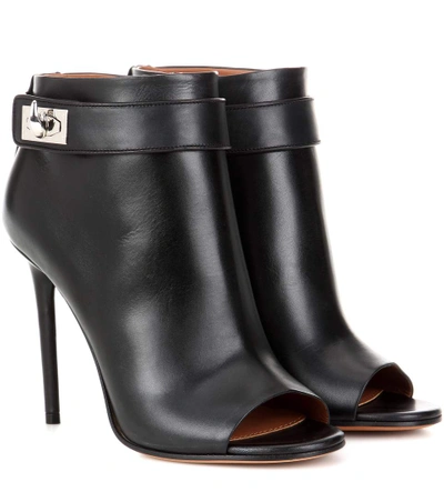 Givenchy Shark Leather Peep-toe Ankle Boots In Black