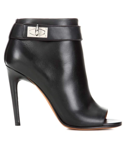 Shop Givenchy Shark Leather Peep-toe Ankle Boots In Black