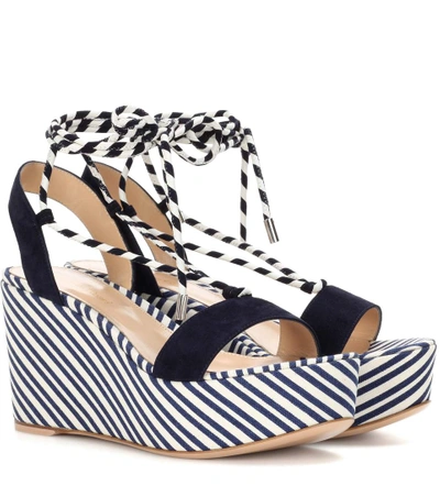 Gianvito Rossi Antibes Mid Suede Wedge Sandals In Navy