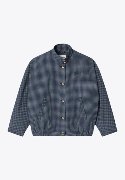 Miu Miu Checked Technical Fabric Blouson Jacket In Blue