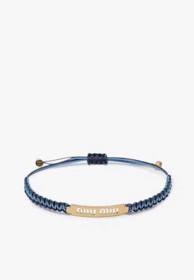Miu Miu Adjustable Cord Bracelet Gold Tone Accents In Burgundy