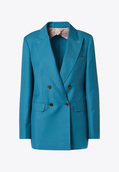 Max Mara Turquoise Wool-blend Double-breasted Jacket In Blue