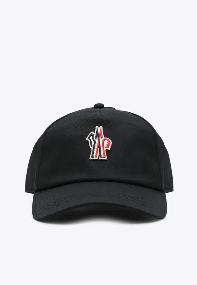 Moncler Grenoble Logo Patch Cotton Twill Baseball Cap In Black