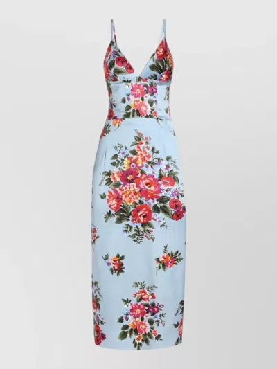 Dolce & Gabbana Floral Midi Dress Fitted Silhouette In Blue