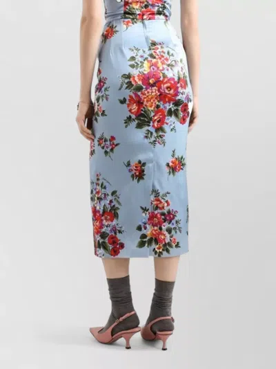 Dolce & Gabbana Floral Midi Dress Fitted Silhouette In Blue