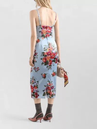 Dolce & Gabbana Floral Midi Dress Fitted Silhouette In Blue