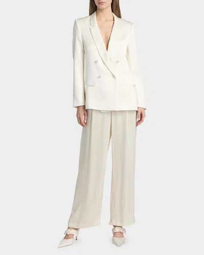 Lapointe Satin Double-breasted Blazer In Neutral