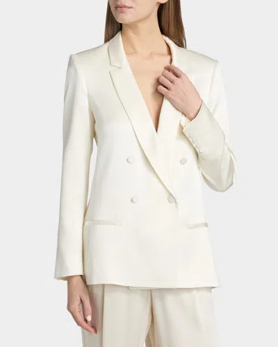 Lapointe Satin Double-breasted Blazer In Neutral