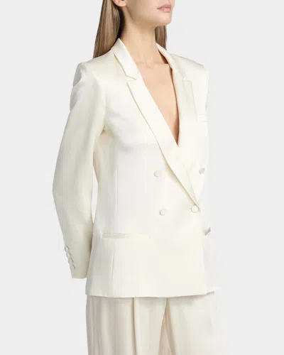 Lapointe Satin Double-breasted Blazer In Neutral