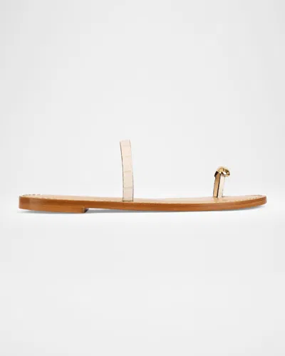 Amanu The Kibera Croc-embossed Leather Toe-ring Flat Sandals In Neutral