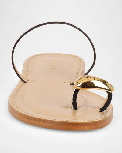 Amanu The Kibera Croc-embossed Leather Toe-ring Flat Sandals In Neutral