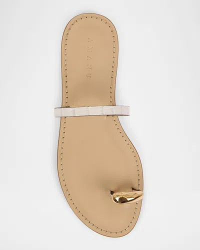 Amanu The Kibera Croc-embossed Leather Toe-ring Flat Sandals In Neutral
