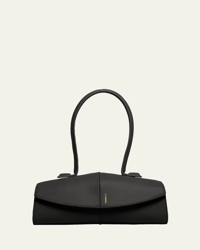 Jil Sander Linea Angular Leather Shoulder Bag In Black
