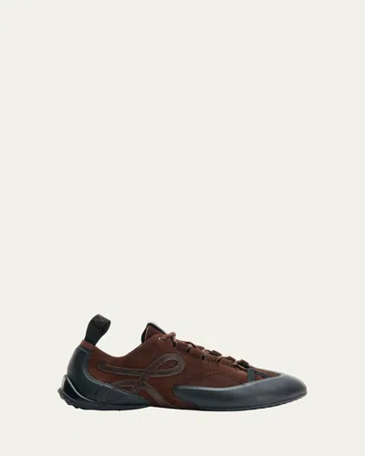 Loewe Grip Panelled Suede Sneakers In Brown