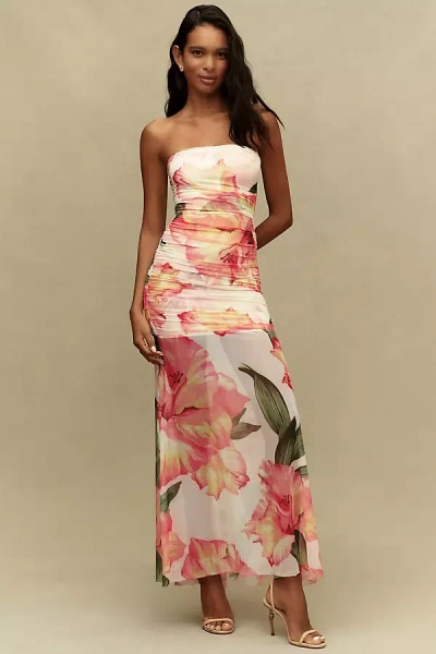 Amanda Uprichard Leo Floral Ruched Strapless Maxi Dress In Multi