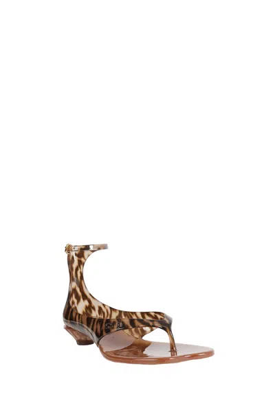Chloé Jelly Flip-flop Sandals Tropical Print Shell Heel In Brown
