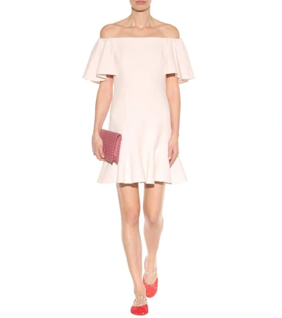 Shop Valentino Virgin Wool And Silk Crêpe Off-the-shoulder Dress In Avorio