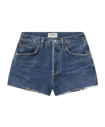 Agolde Dame High Waist Mid Length Relaxed Denim Shorts In Blue