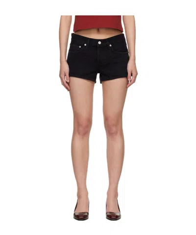 Agolde Black Low-rise Parker Denim Shorts In Black