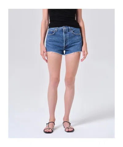 Agolde Dame High Waist Mid Length Relaxed Denim Shorts In Blue