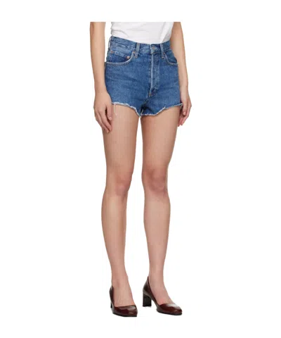 Agolde Dame High Waist Mid Length Relaxed Denim Shorts In Blue