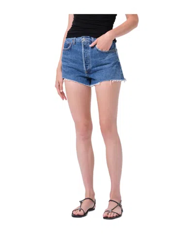 Agolde Dame High Waist Mid Length Relaxed Denim Shorts In Blue