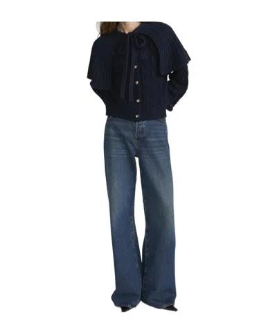 Frame Cape-effect Cable-knit Wool-blend Cardigan In Blue