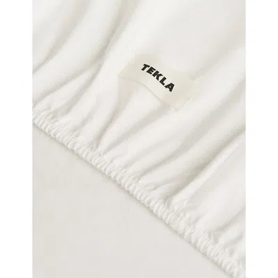 Tekla Broken White Percale Fitted Cotton Bedsheet In White