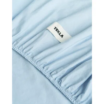 Tekla Morning Blue Percale Fitted Cotton Bedsheet In Blue